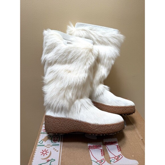 OSCAR SPORT Fur Boots NORMA White SKI Apres - Sz 38 (US 7/7.5) Made in Italy NEW - Picture 1 of 11
